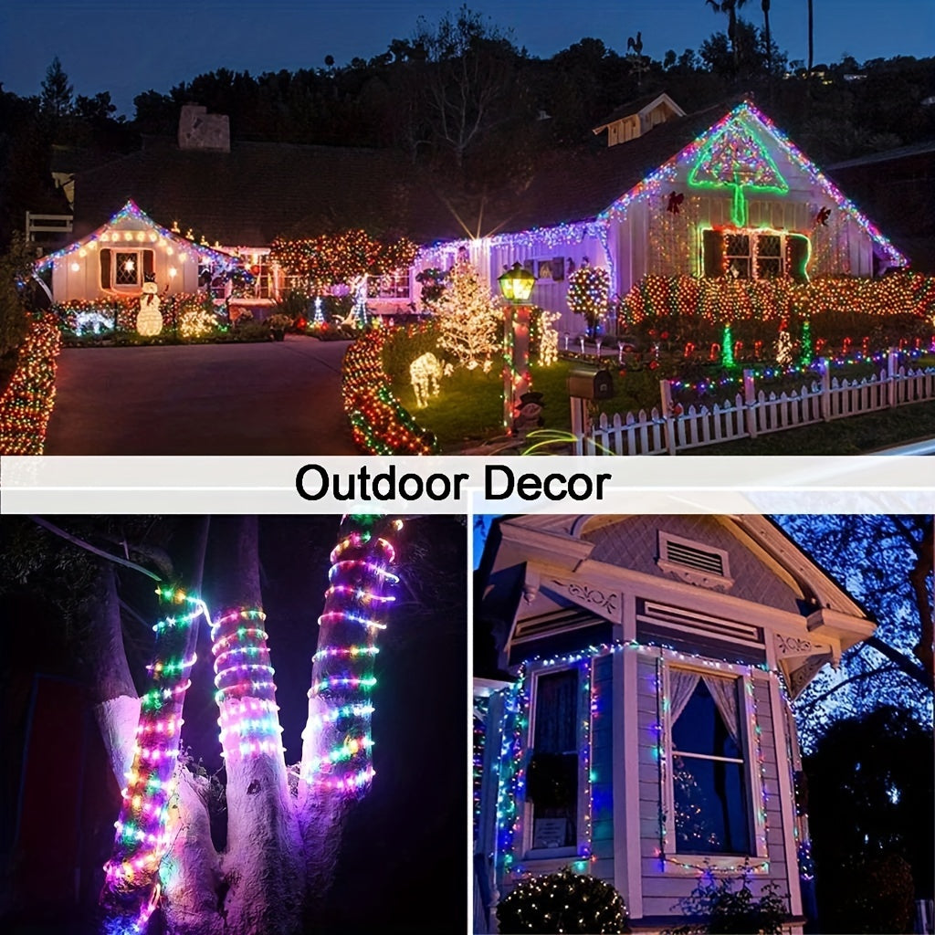 1 Pack 105FT 300LEDs Solar LED String Lights, Outdoor Festoon Lamp, Garden Fairy String Lights, Waterproof Christmas Garland Yard Decoration, For Garden, Christmas Tree, Grass, House, Wedding, Holiday Party Decoration