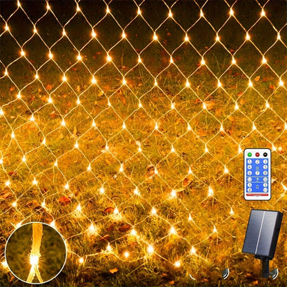 1 Pack 192LED Solar Net Lights, 9.8ft*6.6ft 8 Modes Mesh Lights, Solar Outdoor Lights, Auto On/Off With Remote Controll Waterproof Decorative, Fairy Lights For Xmas Tree Patio Holiday Wedding Party Holiday Decorations