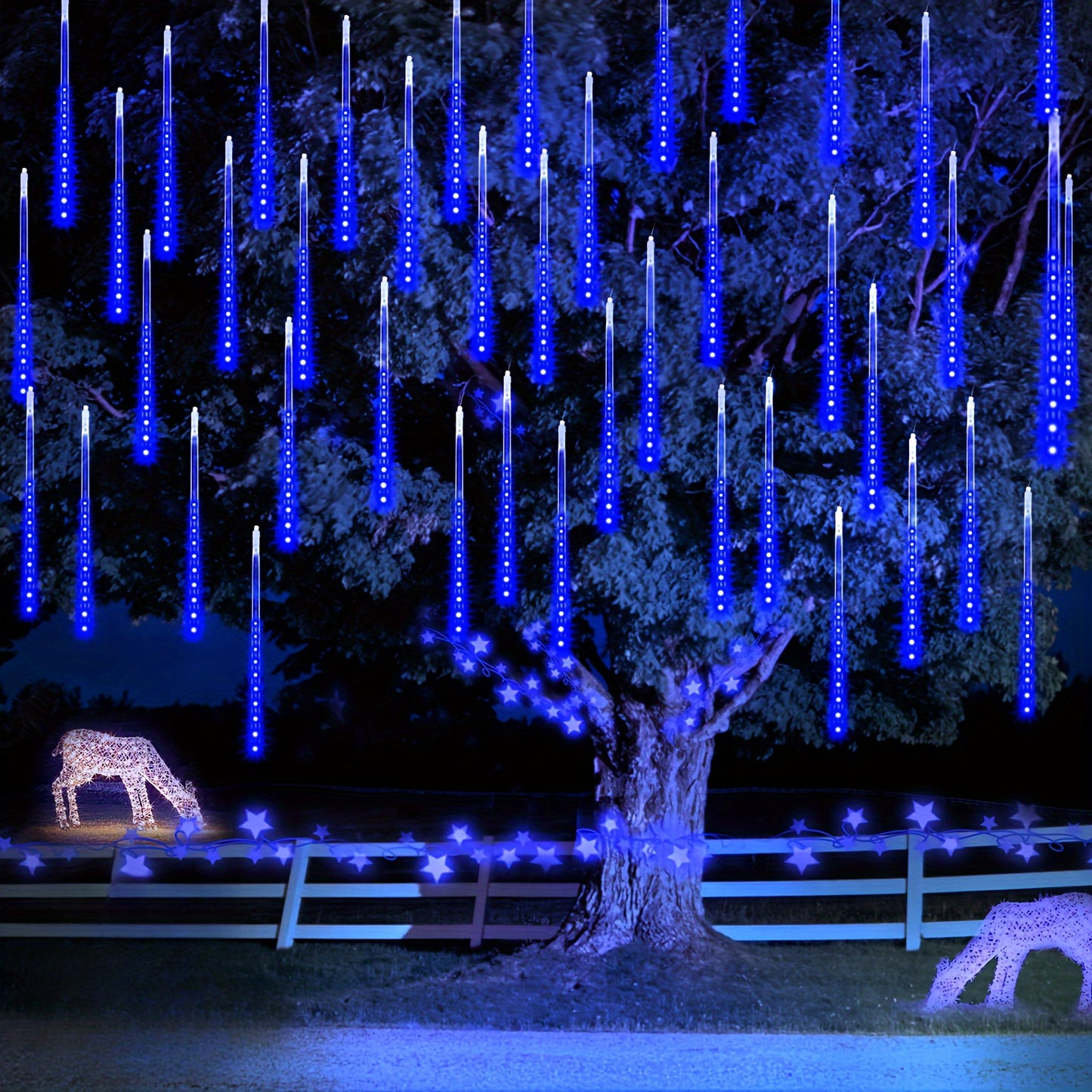 1 Pack LED Solar Meteor Rain Lights, Outdoor Waterproof Garden String Lights, 12 Inch 8 Tube 192LED Thanksgiving, Christmas, Halloween, Wedding, Christmas Tree Decoration Joint Light