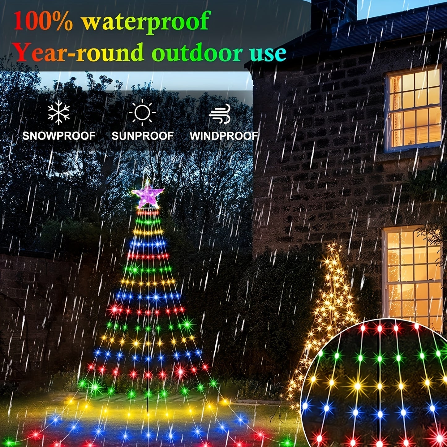 1 Pack Solar Fairy String Lights, 3M/9.84ft 280LED, Waterfall Tree Lights Suitable For Garden Decoration, Christmas, Halloween, Thanksgiving Day Gift