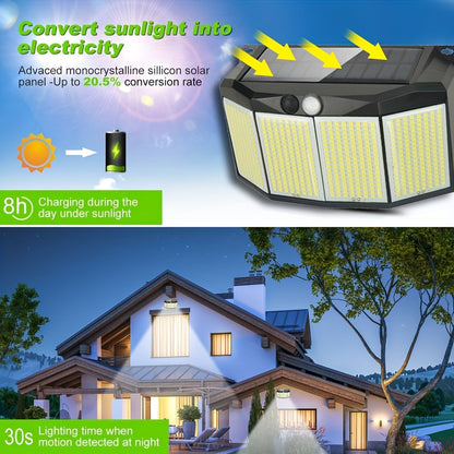 1 Pack 576 LED Solar Wall Light Outdoor, Motion Sensor Street Lamp, Waterproof, 3 Modes Security Spotlight For Camping Garden Decoration