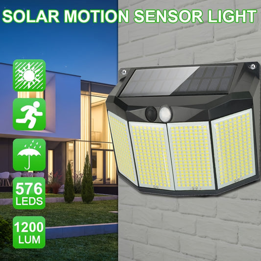1 Pack 576 LED Solar Wall Light Outdoor, Motion Sensor Street Lamp, Waterproof, 3 Modes Security Spotlight For Camping Garden Decoration