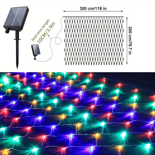 1 Pack 192LED Solar Net Lights, 9.8ft*6.6ft 8 Modes Mesh Lights, Solar Outdoor Lights, Auto On/Off With Remote Controll Waterproof Decorative, Fairy Lights For Xmas Tree Patio Holiday Wedding Party Holiday Decorations